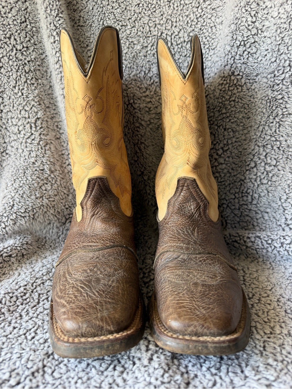 Double H Western Cowboy Boots Brown Tan Leather Square Toe Men's 7.5D